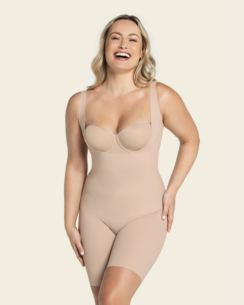 Post Surgery Body Shaper with Bust Half Thigh Leg Front Opening