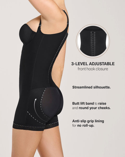 Body Briefer Anti-Slip Grip Lining Gusset Opening With Hooks