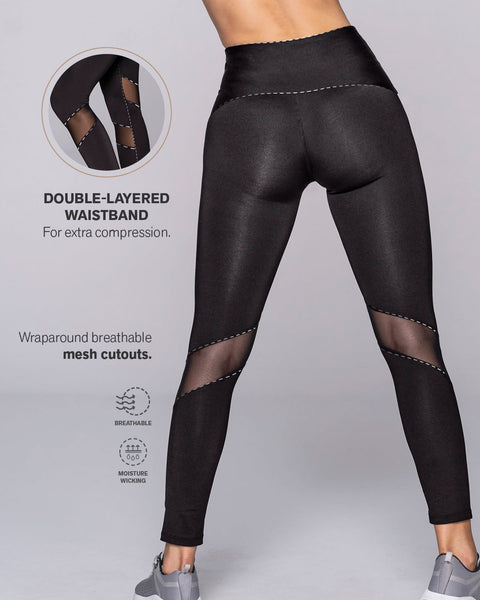 Women's Athletic Leggings with Mesh and Cross Cutouts - Plus Size
