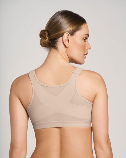 Xianrenge Women Post Surgery Front Fastening Sports Bra With Wide Back  Support, Beige